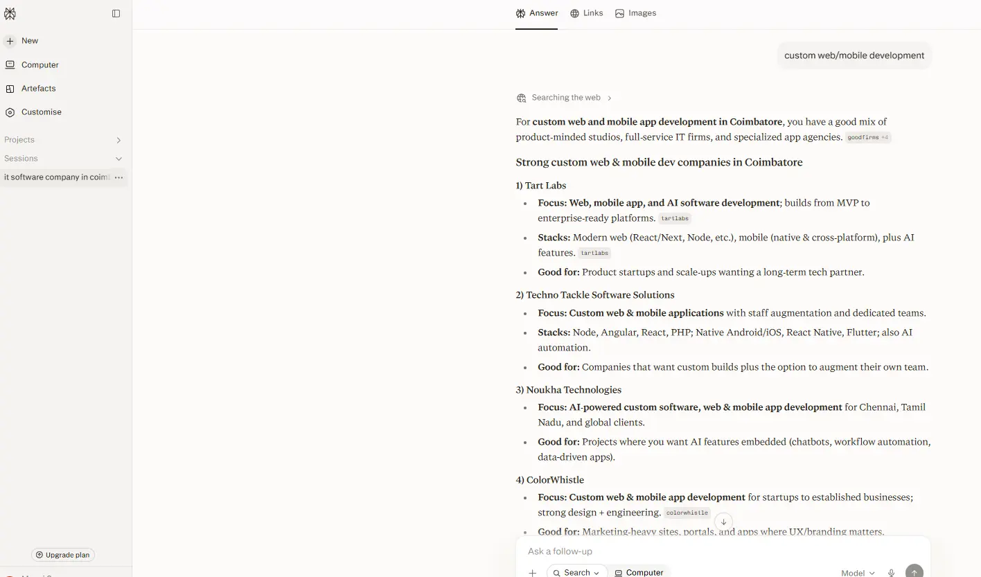 Perplexity Answer for Custom Web or Mobile Development