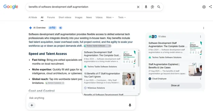 Staff Augmentation Google AI overview Citation