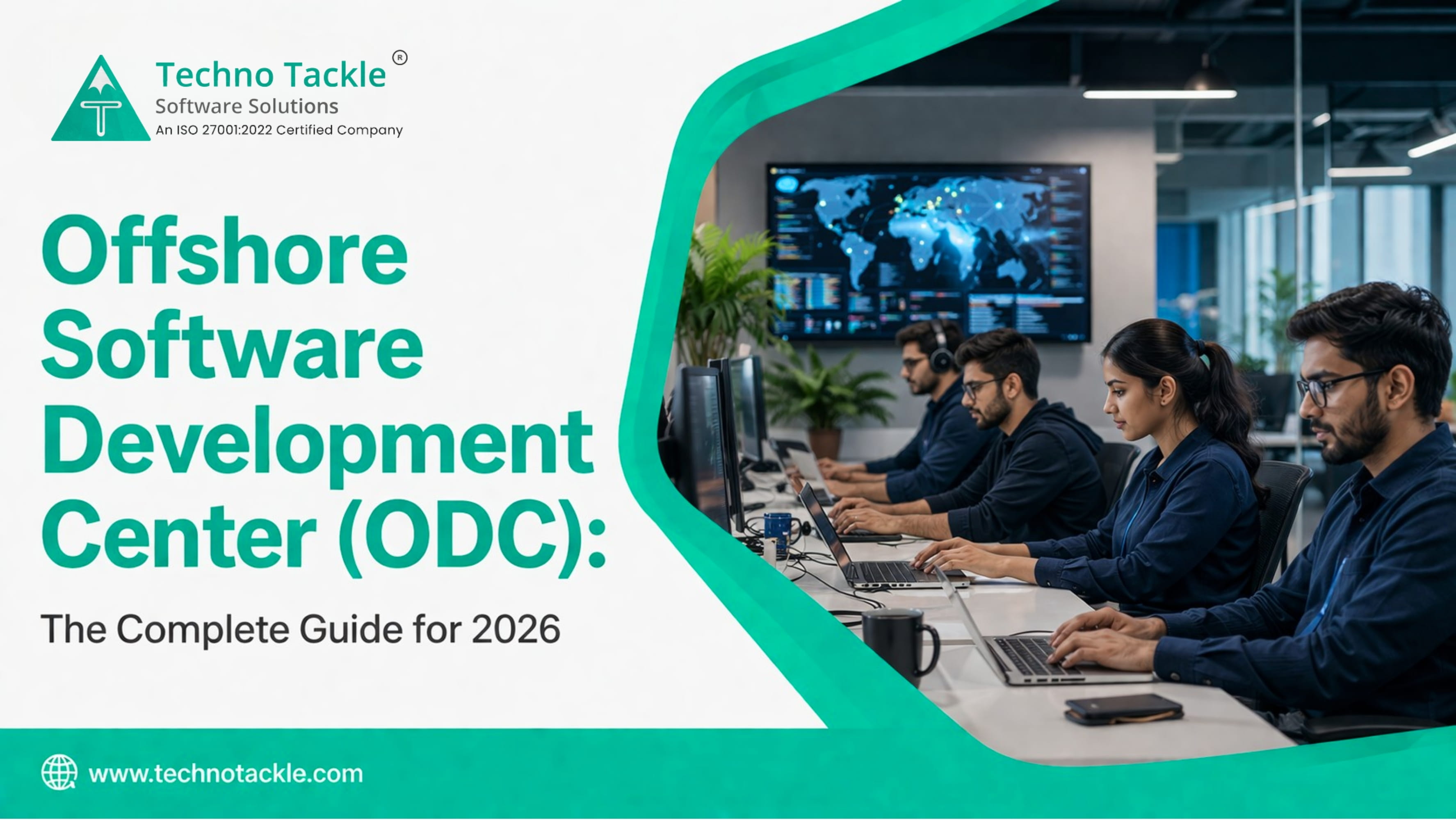 Offshore software development center team collaborating remotely, representing scalable ODC services for global businesses with cost efficiency and dedicated development support.