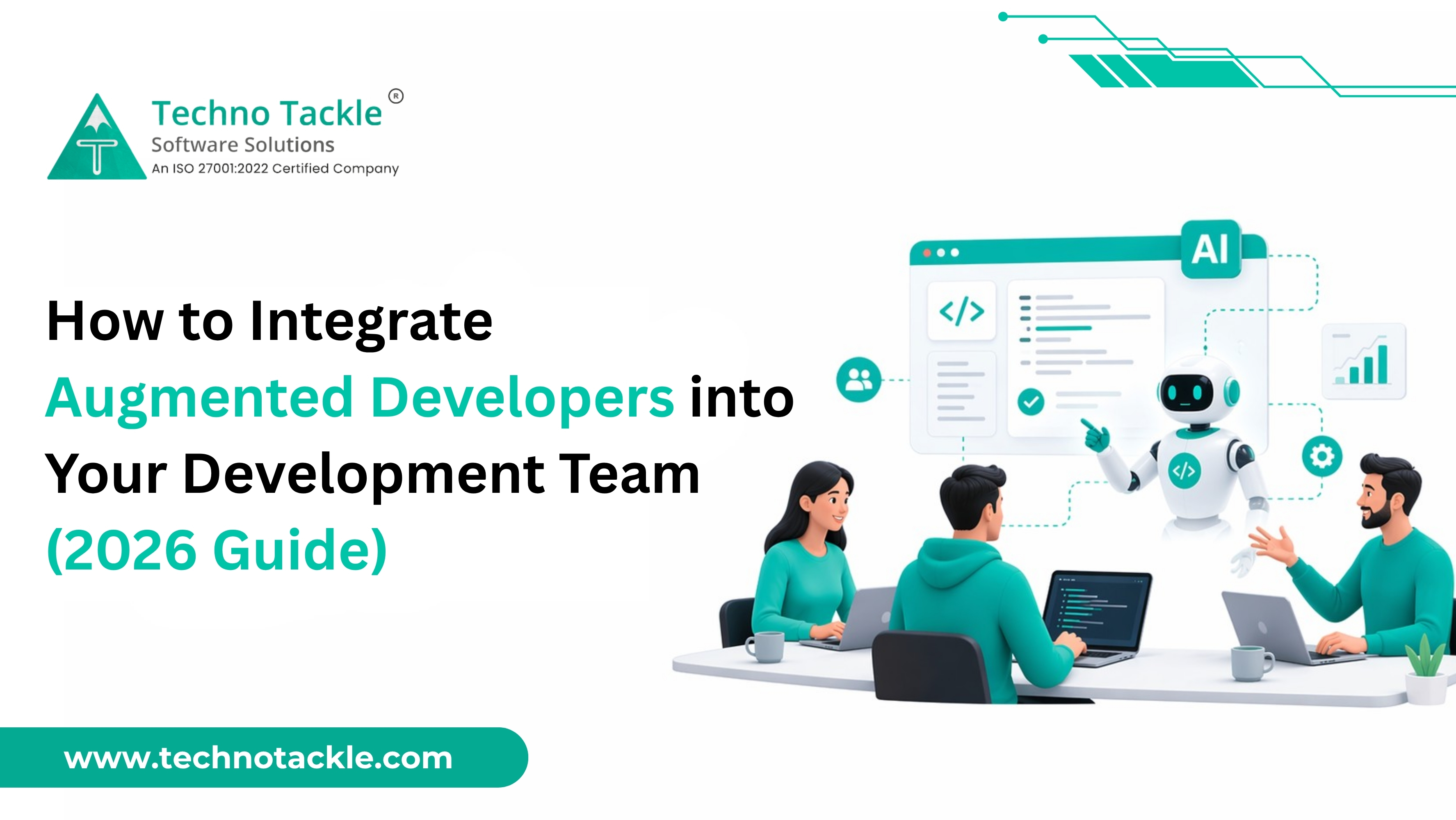 Staff augmentation developers collaborating with an AI-assisted development team to integrate augmented developers into a modern software development workflow
