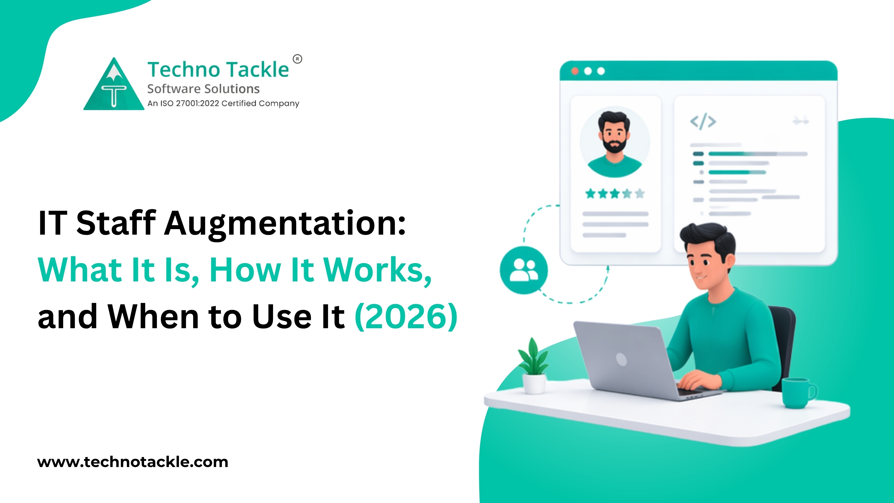 IT staff augmentation concept with developer and virtual team interface (2026)