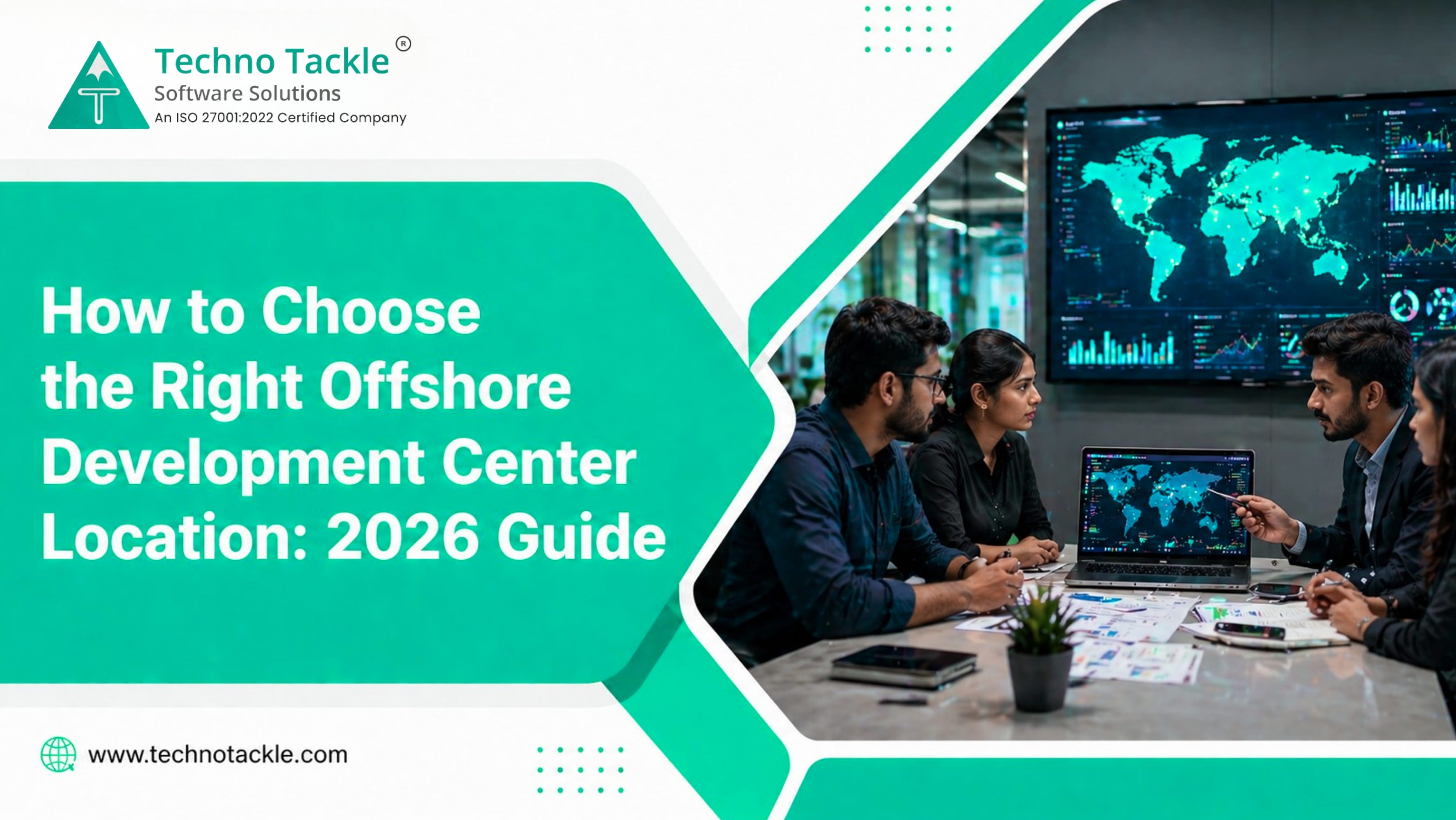 Global map with offshore development center locations, showing businesses choosing the right ODC destination for cost efficiency, skilled talent, and scalable software development.